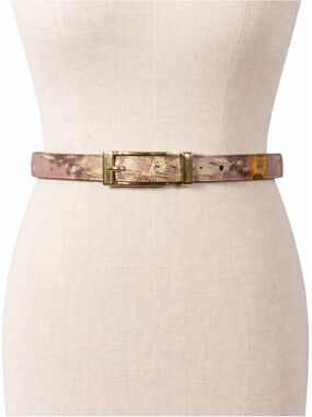 Albatros Italy Leather Belt Purple Cream Snakeskin Goldtone Vintage 80s Size L